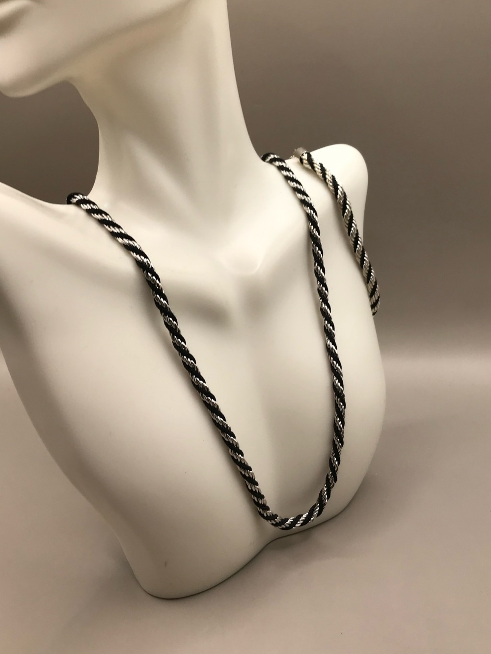Trifari Black and Silver Twisted Rope Necklace & Bracelet - Picture 3 of 8
